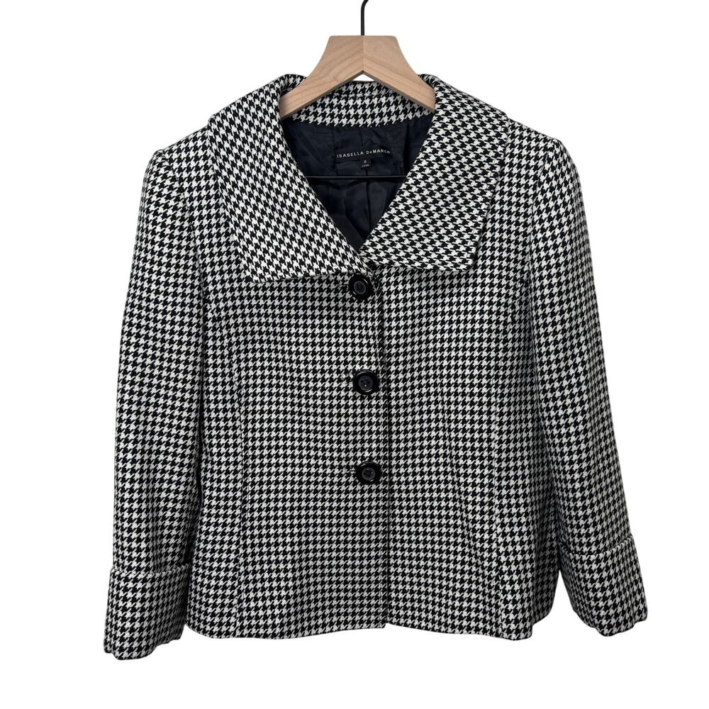Womens Houndstooth Peacoat Jacket‎ Isabella DeMarco Black White Size 6